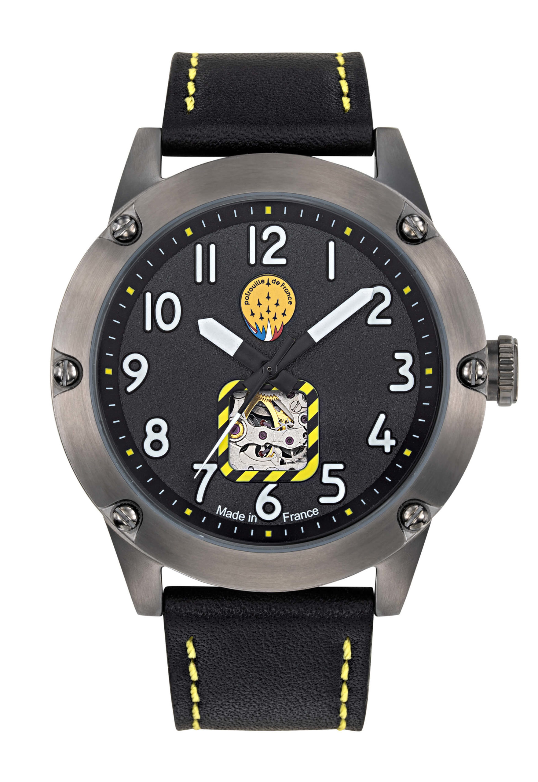 Face Montre Aviateur Patrouille de France Automatique Cuir Noir Meca23 668514