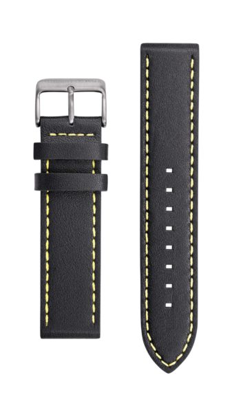 Bracelet Cuir Noir Surpiqué Jaune 22mm
