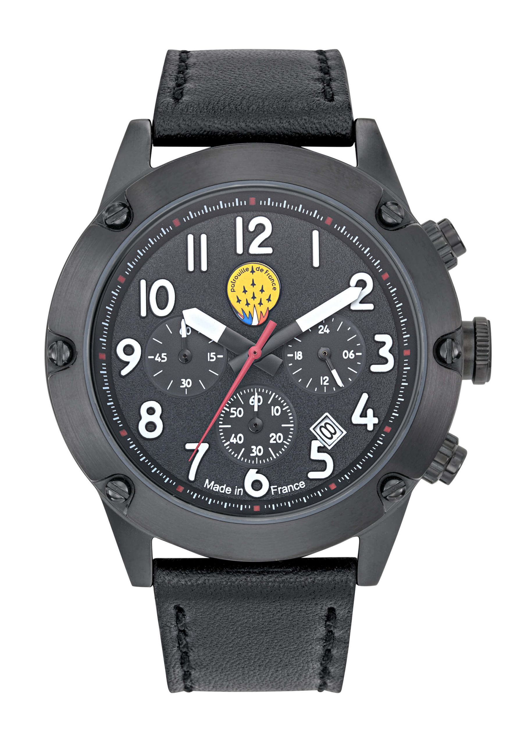 Face Montre Aviateur Patrouille de France Chronographe Cuir Noir Meca21 668517