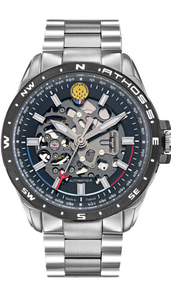 Face Montre Aviateur Patrouille de France Automatique Acier Cadran Noir Athos5 A5-100PR-668117