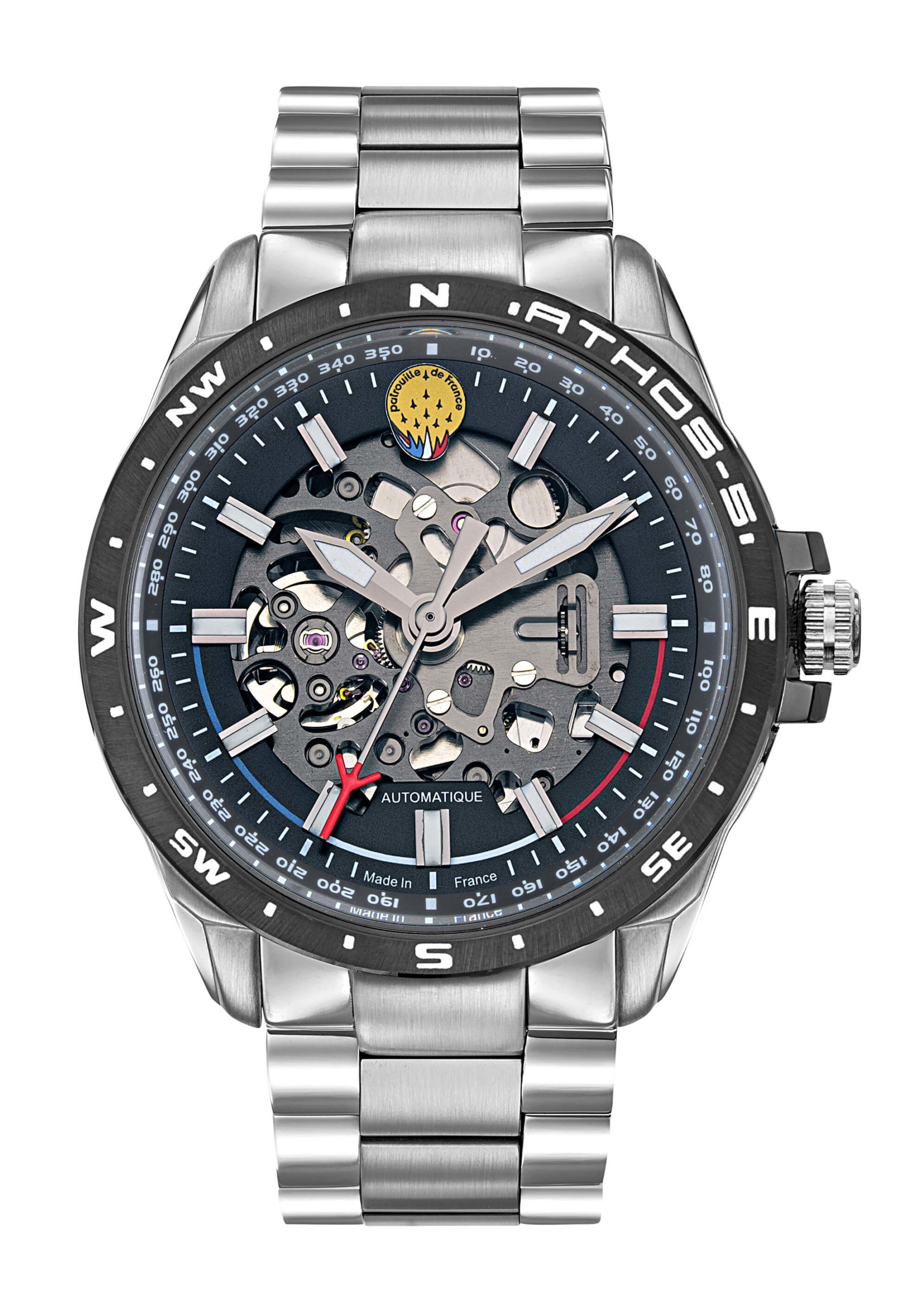 Face Montre Aviateur Patrouille de France Automatique Acier Cadran Noir Athos5 A5-100PR-668117