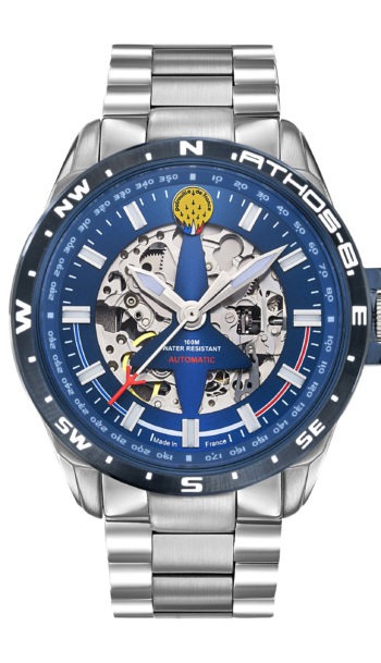 Face Montre Aviateur Patrouille de France Automatique Acier Cadran Bleu Athos8 A8-100ED-668110