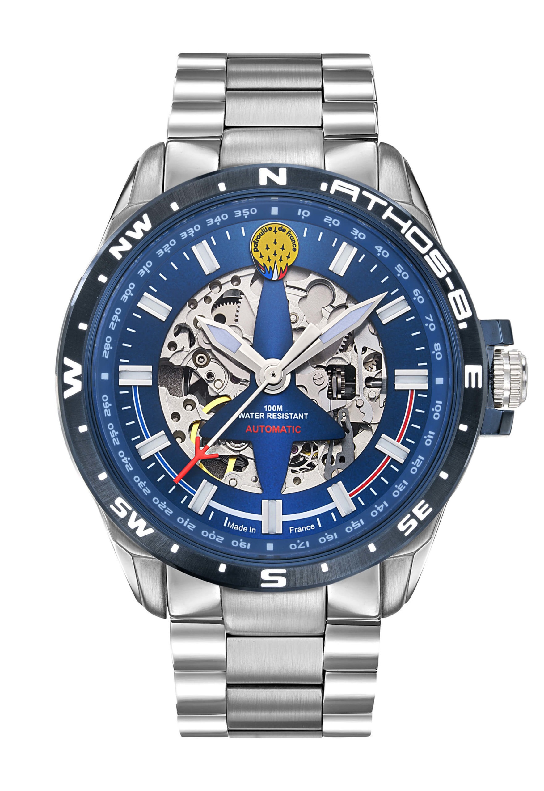 Face Montre Aviateur Patrouille de France Automatique Acier Cadran Bleu Athos8 A8-100ED-668110