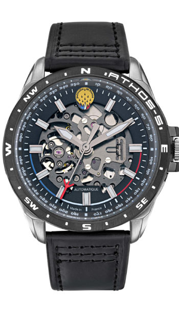 Face Montre Aviateur Patrouille de France Automatique Cadran et Cuir Noir Athos5 A5-100PR-668116