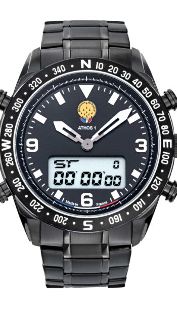 Face Montre Aviateur Patrouille de France Chrono Alarme Anadigit Acier Cadran Noir Athos1 A1-100L-668121