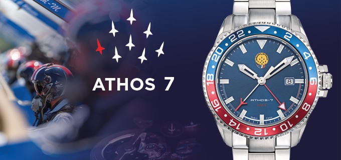 Montres Aviateur Patrouille de France Athos7 GMT Double Fuseau Horaire