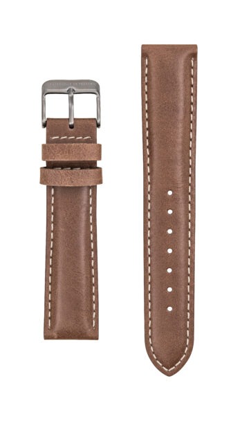 Bracelet Cuir Marron Surpiqué Ecru 20mm