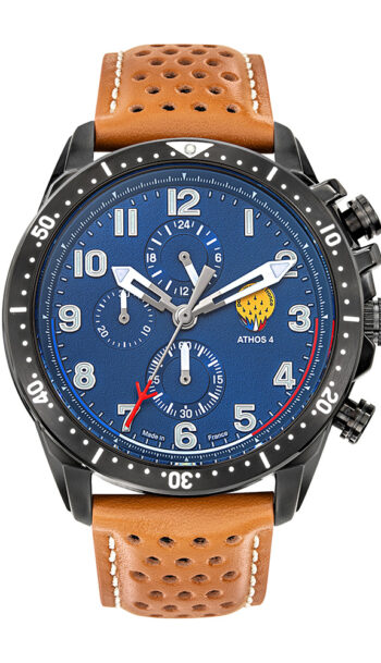 Montre Chronographe Cadran Bleu Cuir Marron A4-100C-668133