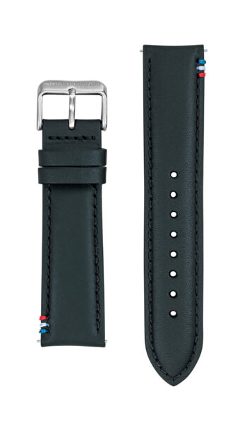 Bracelet Cuir Noir Surpiqué Tricolore 22mm