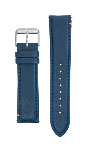 Bracelet Cuir Bleu Surpiqué Bleu Blanc Rouge 22mm