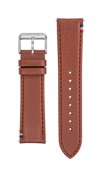 Bracelet Cuir Marron Surpiqué Bleu Blanc Rouge 22mm