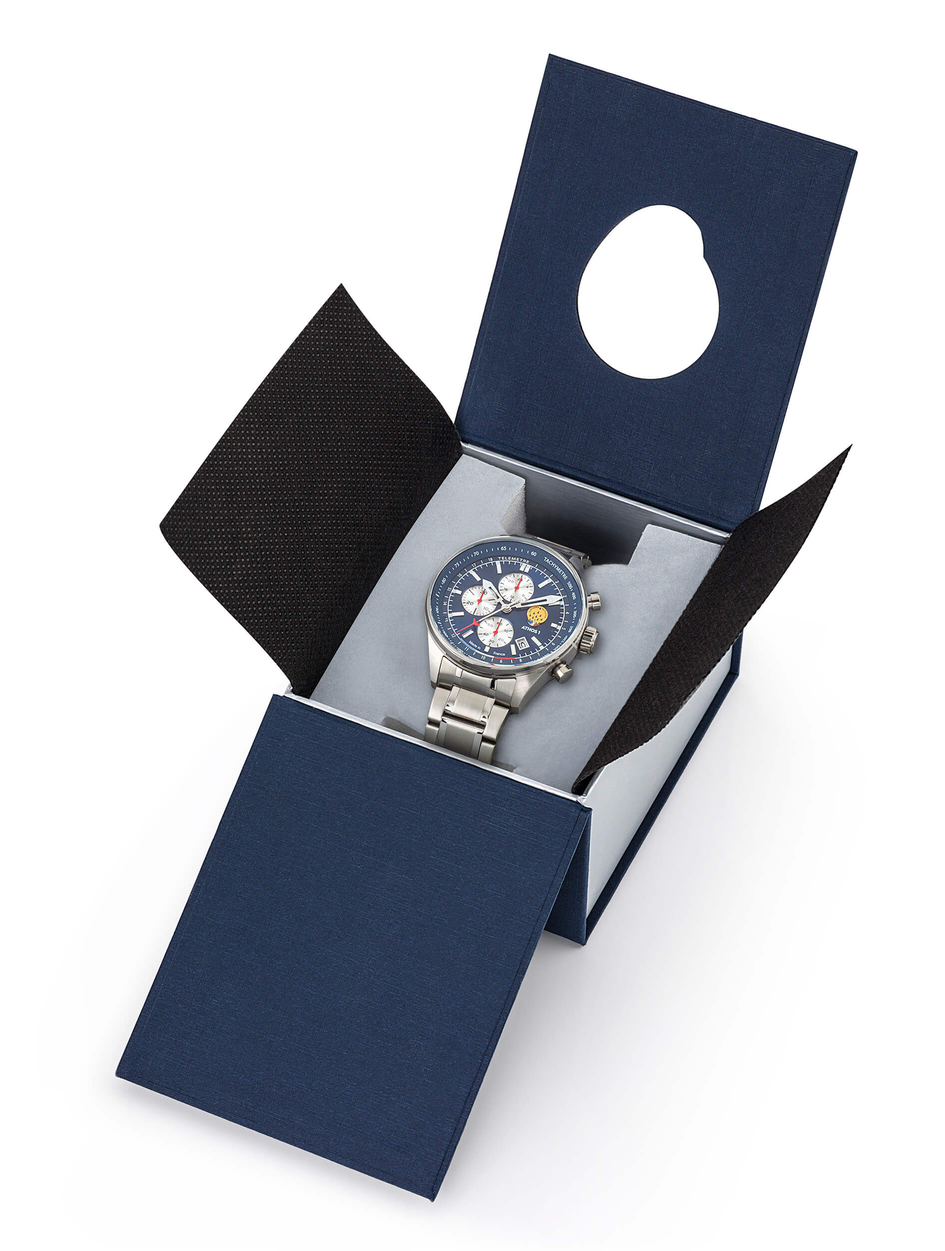 Montre-Chronographe-Athos-1-Bleu-Bracelet-Acier-A1-100L-668149-Coffret