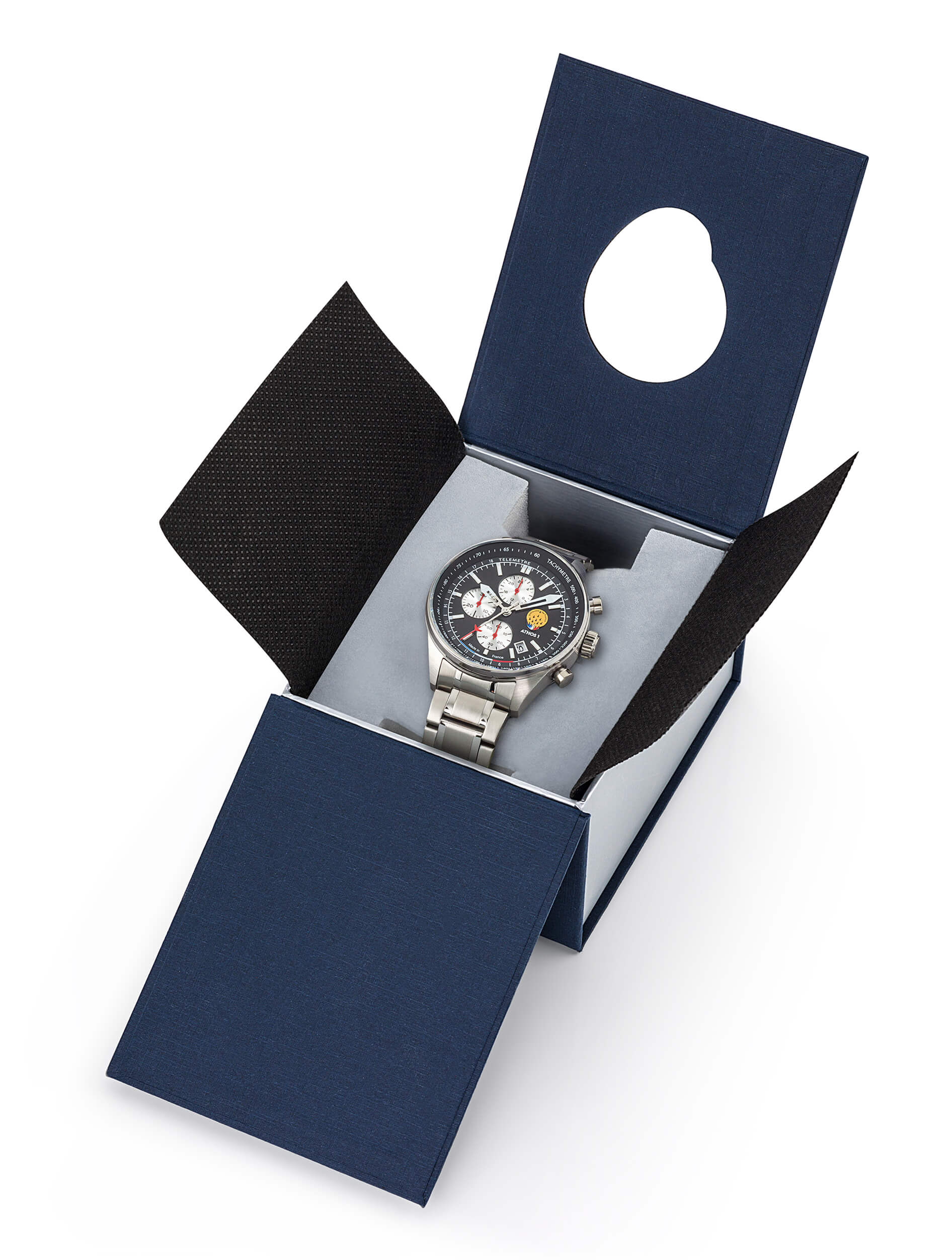 Montre-Chronographe-Athos-1-Cadran-Noir-Bracelet-Acier-A1-100L-668151-Coffret