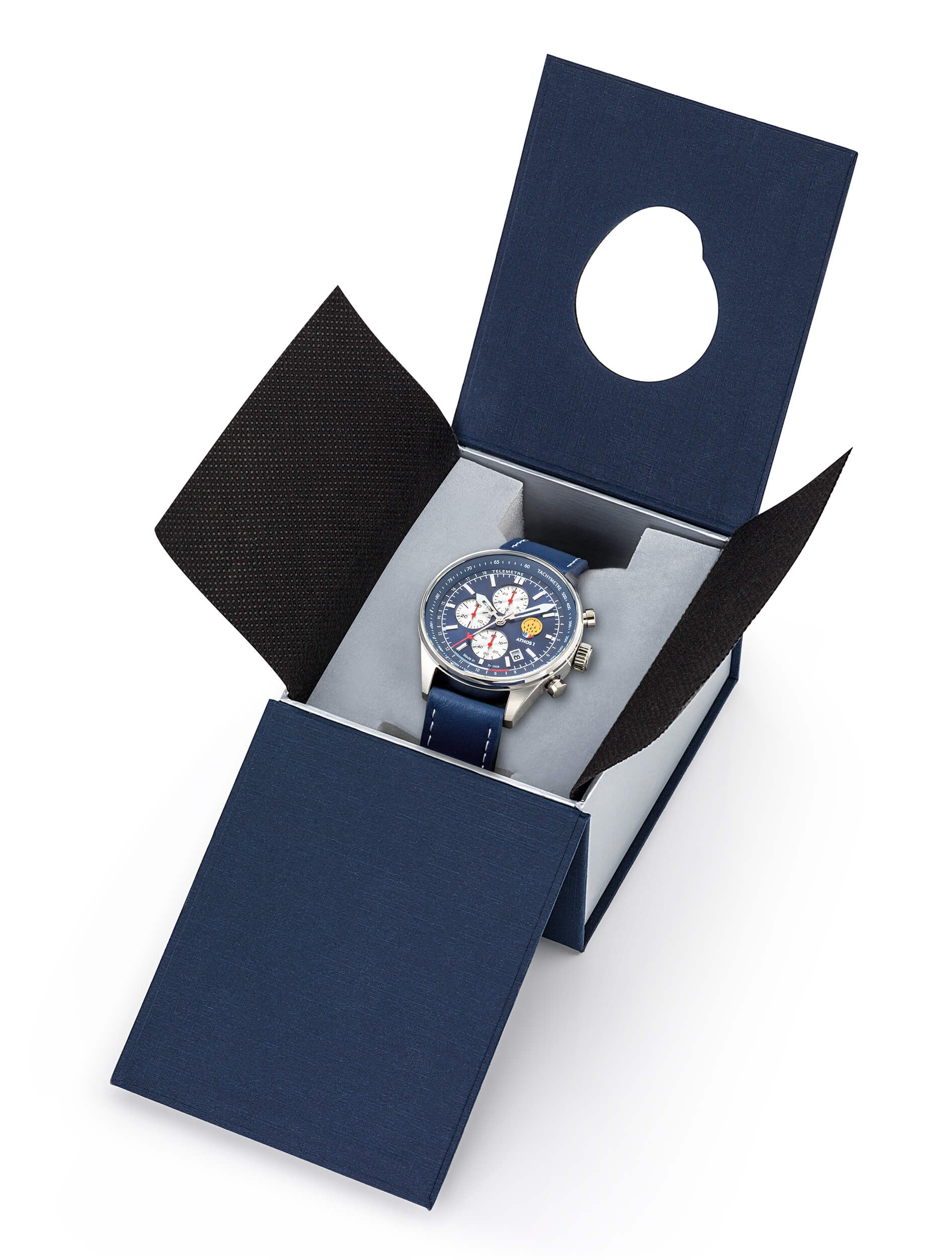 Montre-Chronographe-Patrouille-de-France-Cadran-Bleu-Bracelet-Marron-668145-Coffret