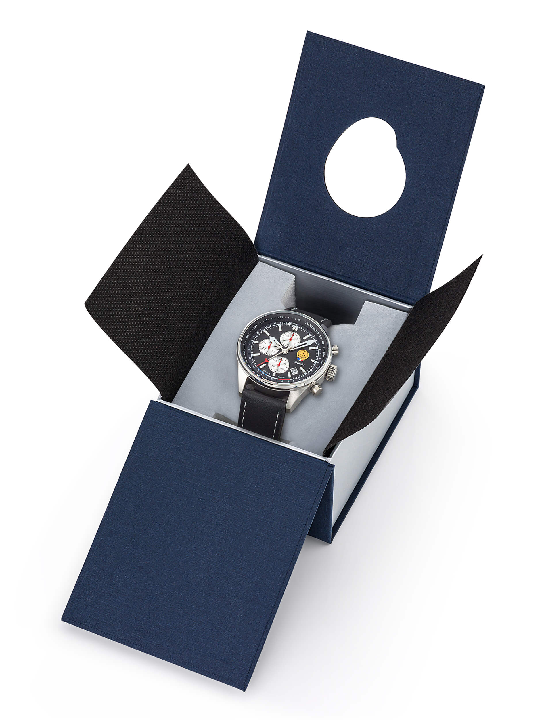 montre-chronographe-athos-1-cadran-noir-cuir-noir-a1-100l-668147 – Coffret