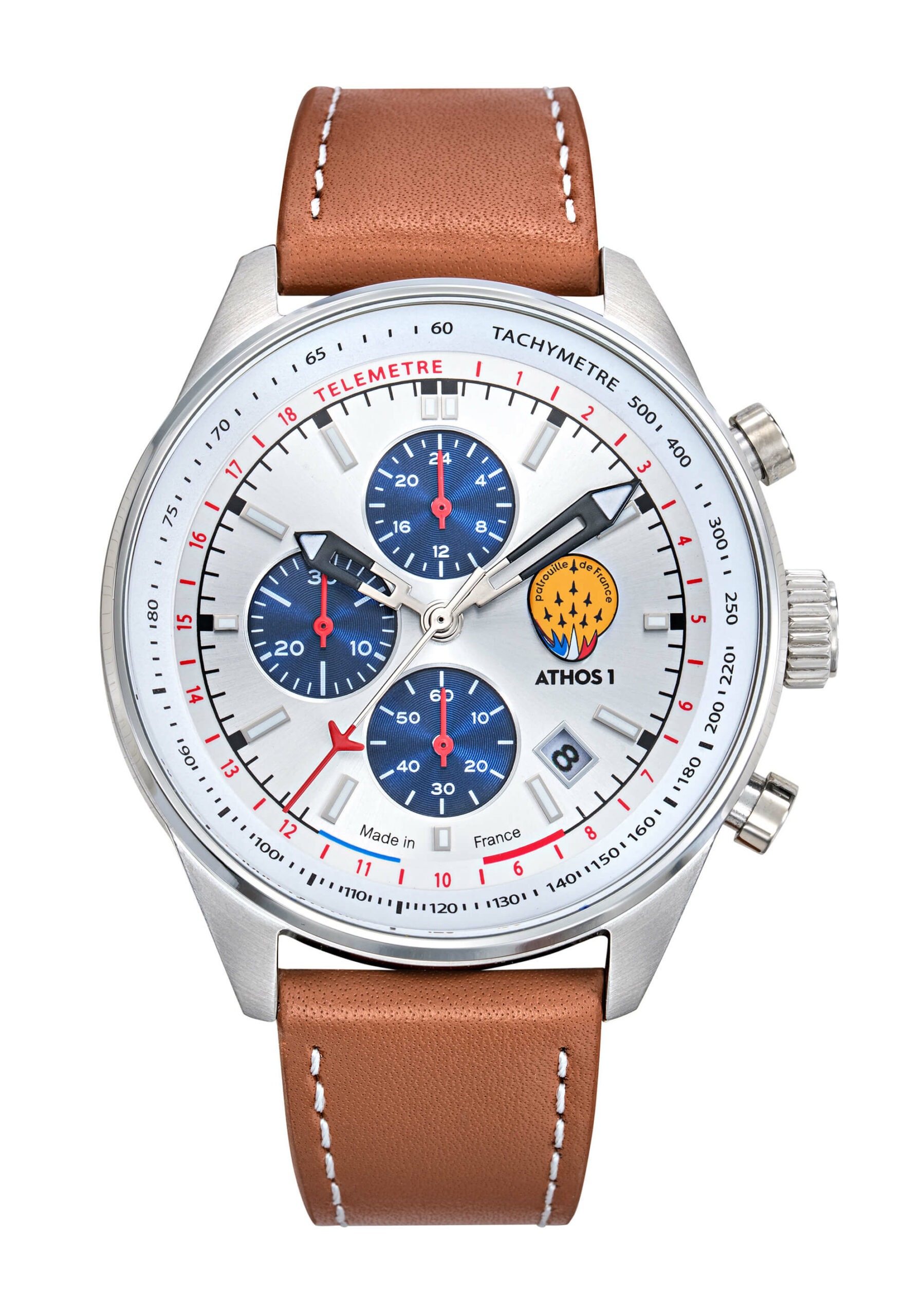 montre-chronographe-athos-1-gris-cuir-marron-668146 – Face